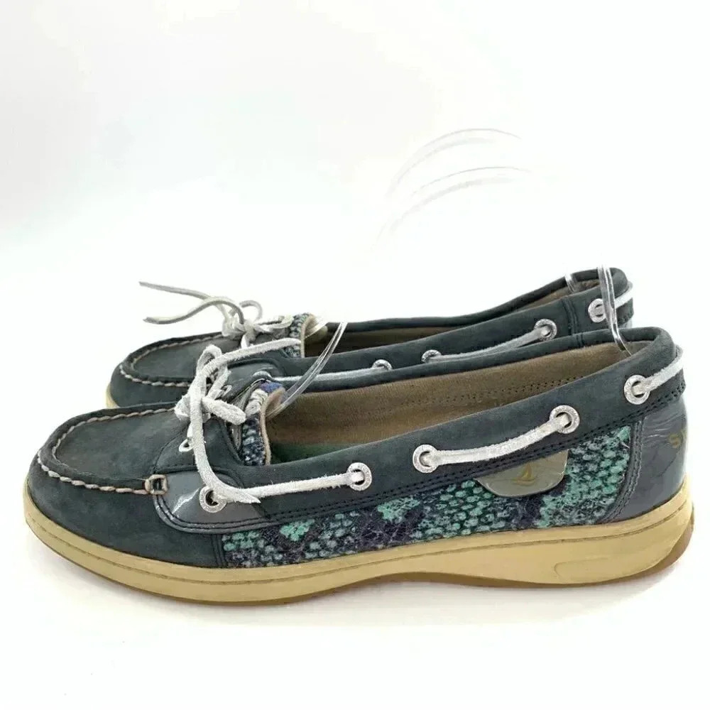Sperry womens flats size 8.5 blue green suede sequins boat shoes nautical - Picture 4 of 12